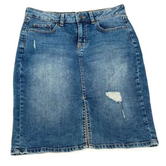 Gap Womens Jean‎ Skirt Distressed Straight Denim Knee Length Blue Size 6/28 - Picture 1 of 6